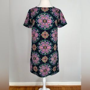 J.Crew navy, pink, lavender, green floral medallion shift dress